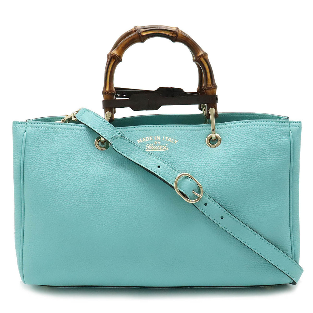 Gucci Bamboo Shopper Tote Bag Handbag Shoulder Leather Blue